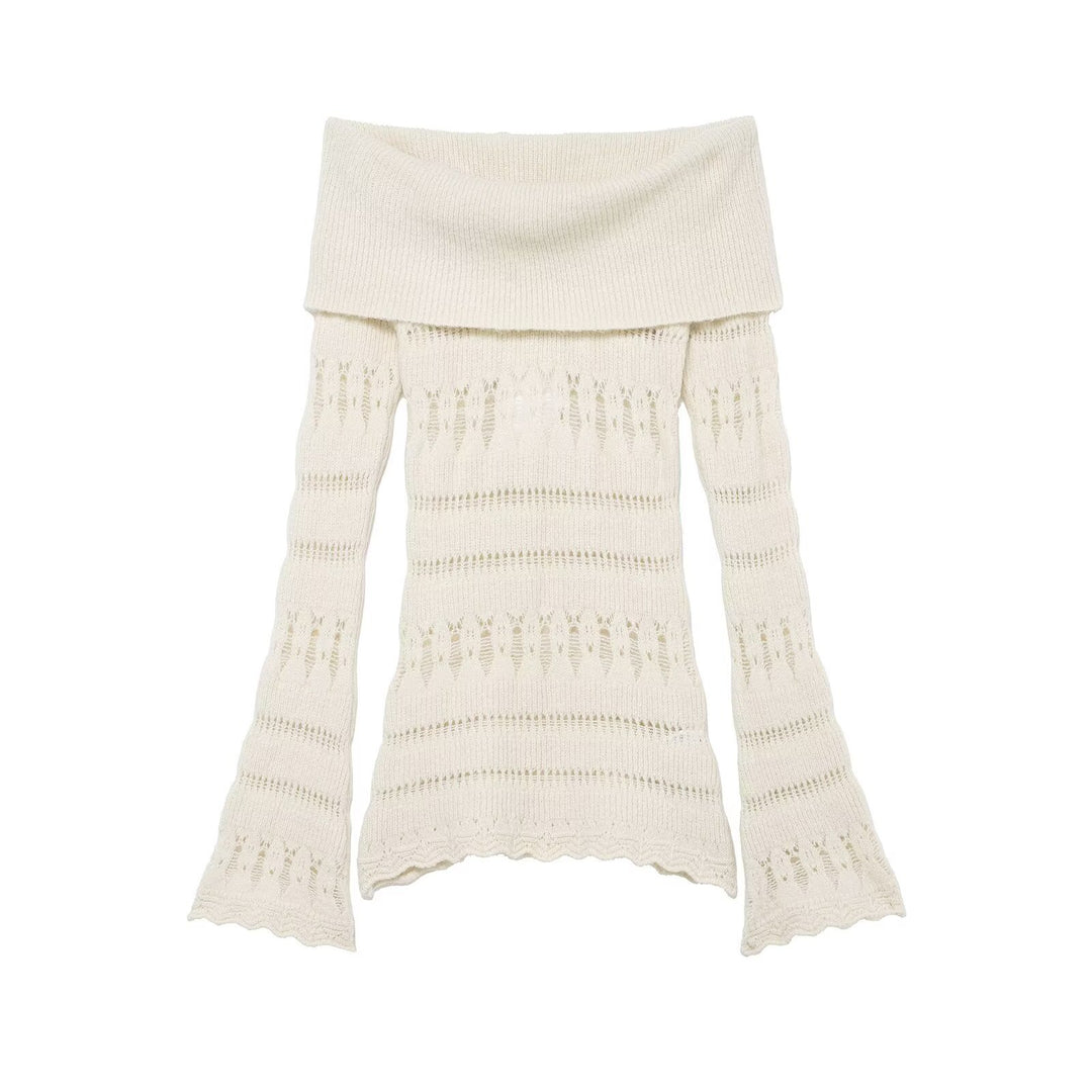 Damen Off-Shoulder Feinstrickpullover mit überfallendem Rollkragen und Trompetenärmeln Shop Nory