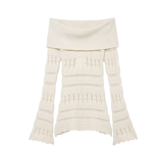 Damen Off-Shoulder Feinstrickpullover mit überfallendem Rollkragen und Trompetenärmeln Shop Nory