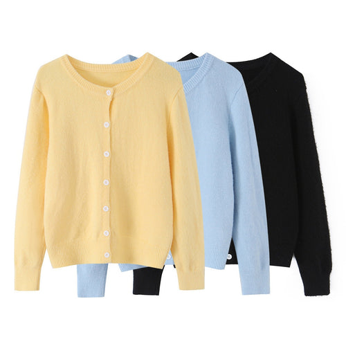 Damen Feinstrick-Cardigan mit Rundhalsausschnitt, durchgehender Knopfleiste und geripptem Saum Shop Nory