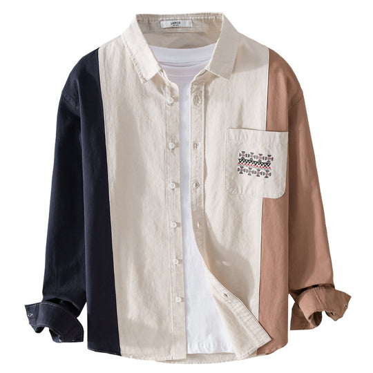 Herren Colorblock-Hemdjacke im Relaxed-Fit mit Brusttasche und Ethno-Stickerei Shop Nory