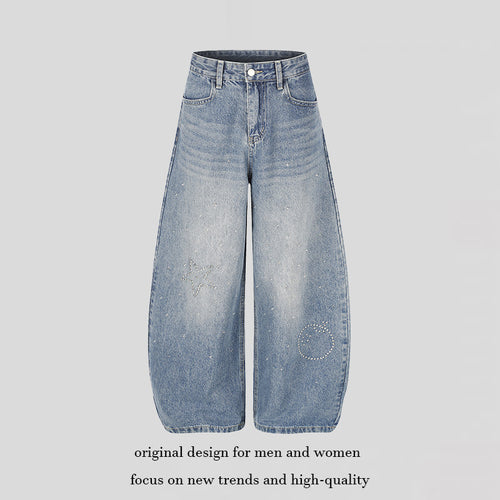 Damen Extraweite High-Waist Denim-Culotte mit Palazzoschnitt und Stern‑Nietenverzierung Shop Nory