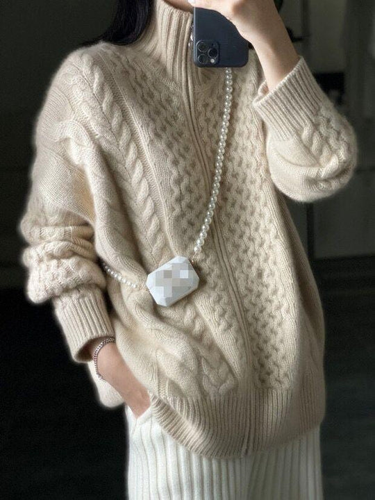 Damen Oversize Zopfmuster-Mockneckpullover aus kuscheligem Mohair‑Look Shop Nory