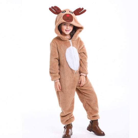 Mädchen Plüsch Rentier Overall mit Kapuze und Ohren Shop Nory