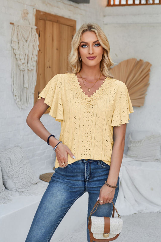 Damen Spitzenshirt mit Volants