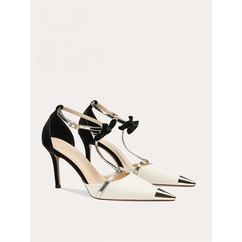 Damen elegante High Heel Schuhe mit modischem Riemendesign und zierlicher Schleifenverzierung