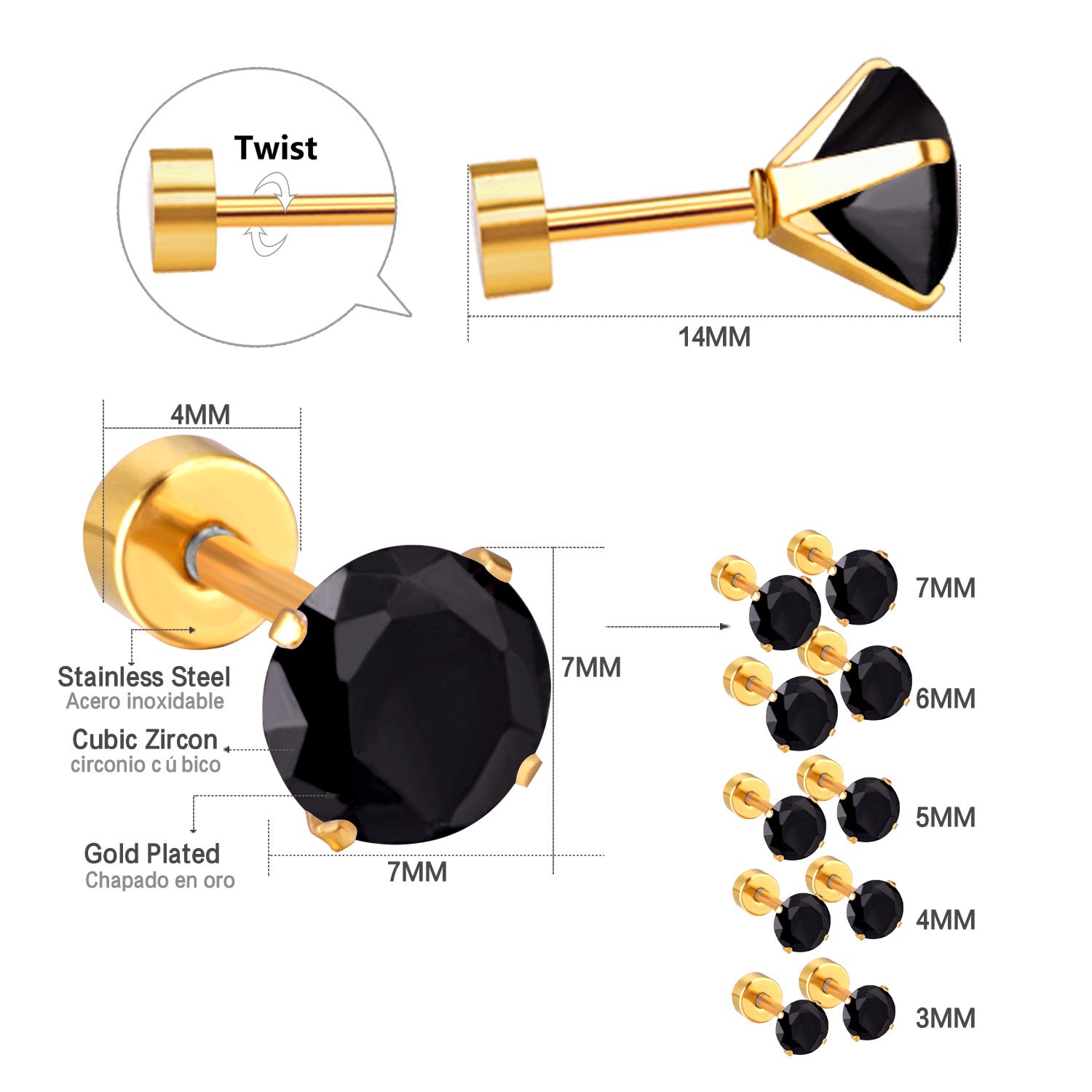 Damen Edelstahl Ohrstecker mit schwarzem Zirkonia Shop Nory