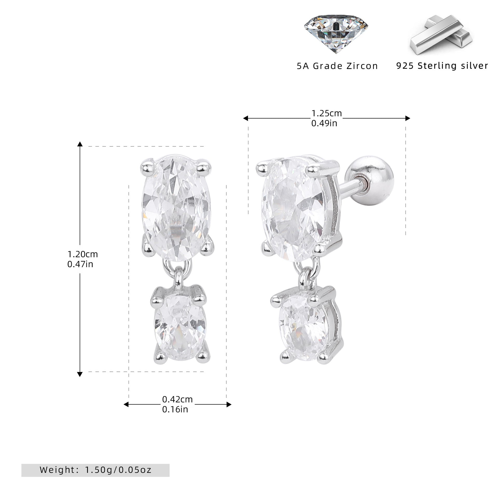 Damen Ohrstecker mit elegantem Zirkonanhänger aus 925 Sterling Silber Shop Nory