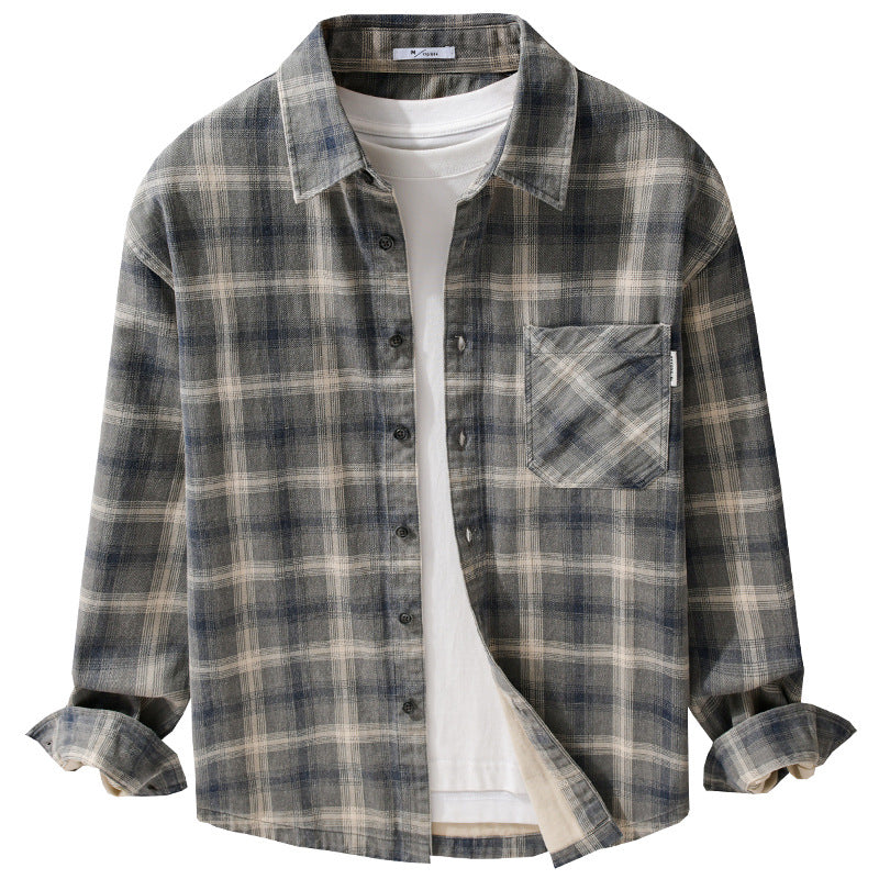 Herren Karo-Relaxed-Overshirt aus gebürstetem Baumwollmix mit Brusttasche und durchgehender Knopfleiste Shop Nory