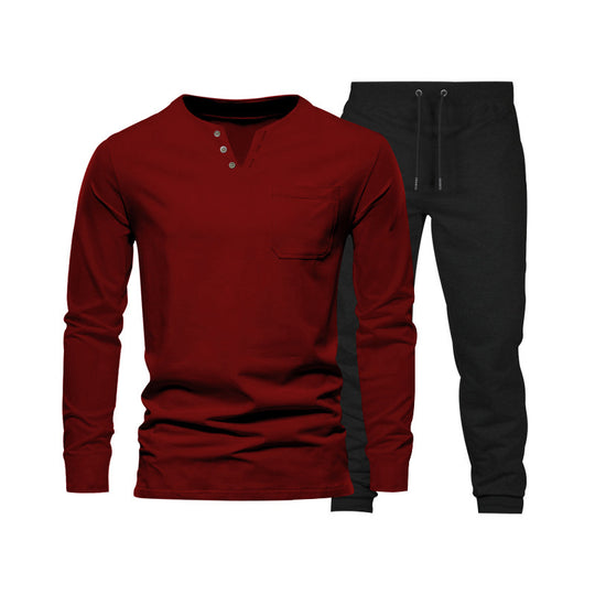 Herren Langarm‑Henley Loungewear‑Set mit Brusttasche und tapered Jogginghose Shop Nory