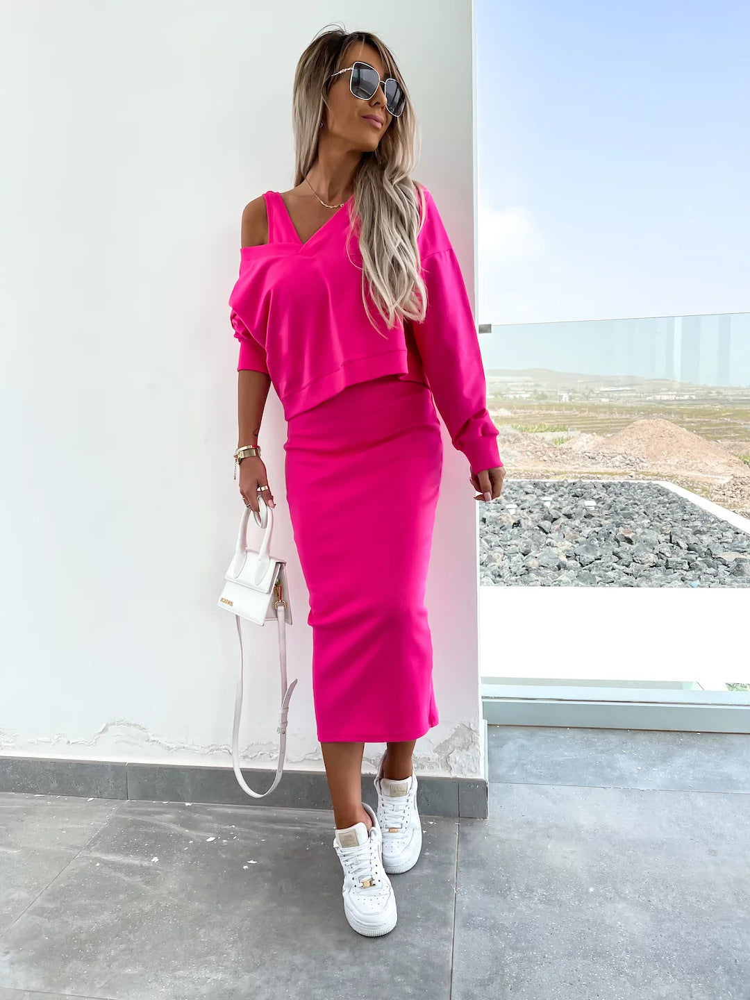 Damen weiches geripptes Lounge-Set mit Oversize-Viskoseshirt und High-Waist Schlaghose Shop Nory