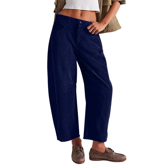 Damen Weite Cordhose mit hoher Taille, Cropped-Bein und Eingriffstaschen Shop Nory