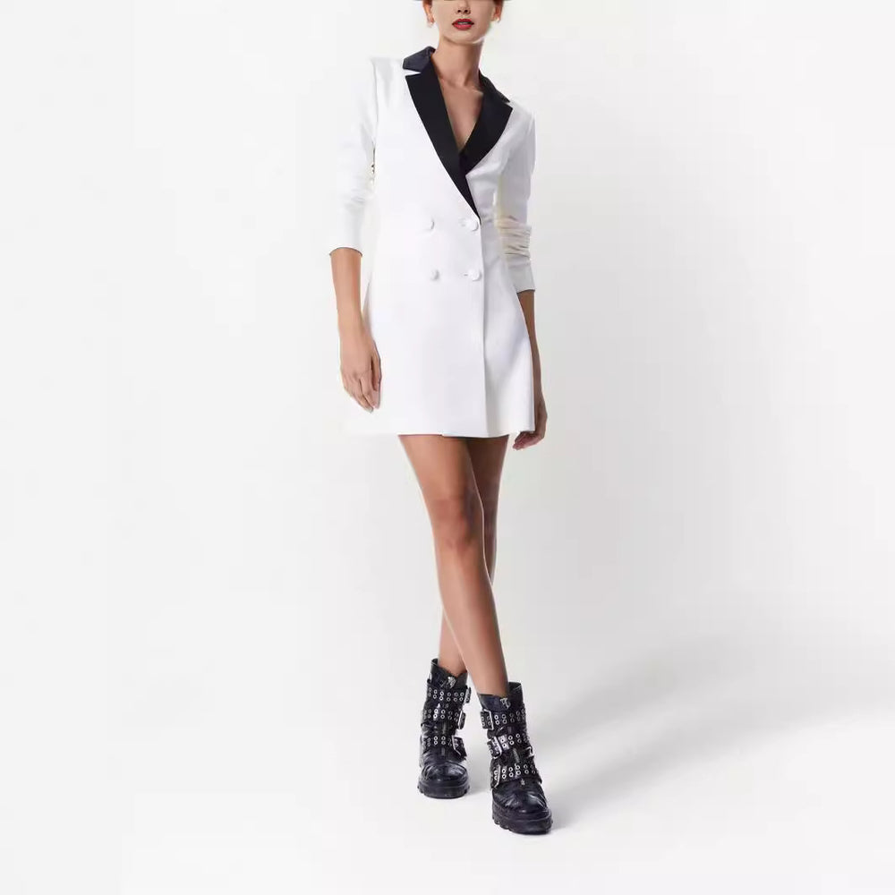 Damen Zweireihiges Blazerkleid-Minikleid mit Kontrast-Schalkragen Shop Nory