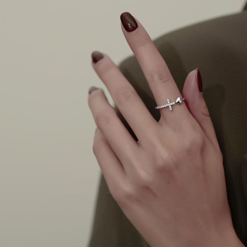 Damen Offener Ring mit Herz- und Kreuzdesign Shop Nory