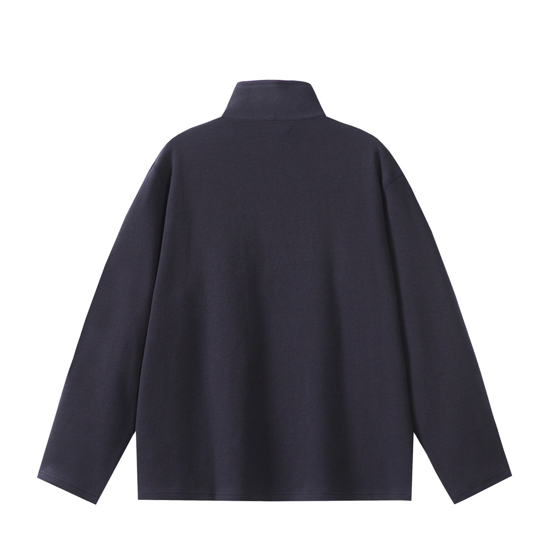 Unisex Leichter Waffelstrick-Halbzip-Pullover mit Stehkragen und Brustzippertasche Shop Nory