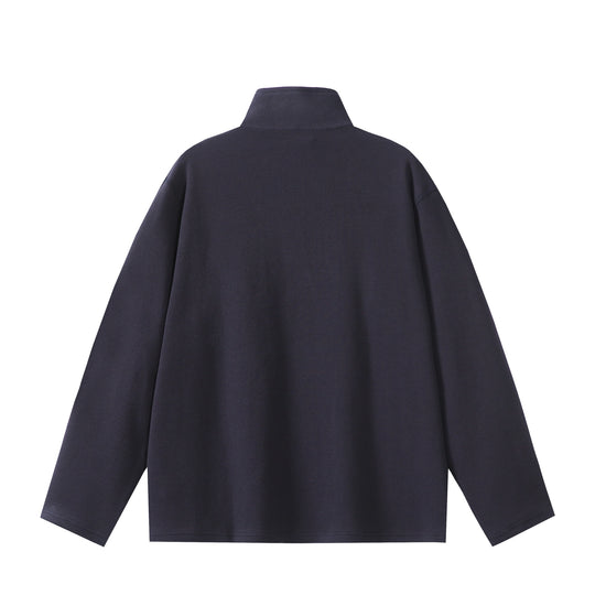 Unisex Leichter Waffelstrick-Halbzip-Pullover mit Stehkragen und Brustzippertasche Shop Nory