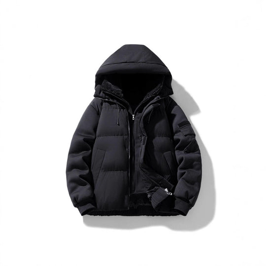 Herren Wattierte Kapuzenjacke mit Teddyfutter und kontrastierenden Softshell-Ärmeln Shop Nory