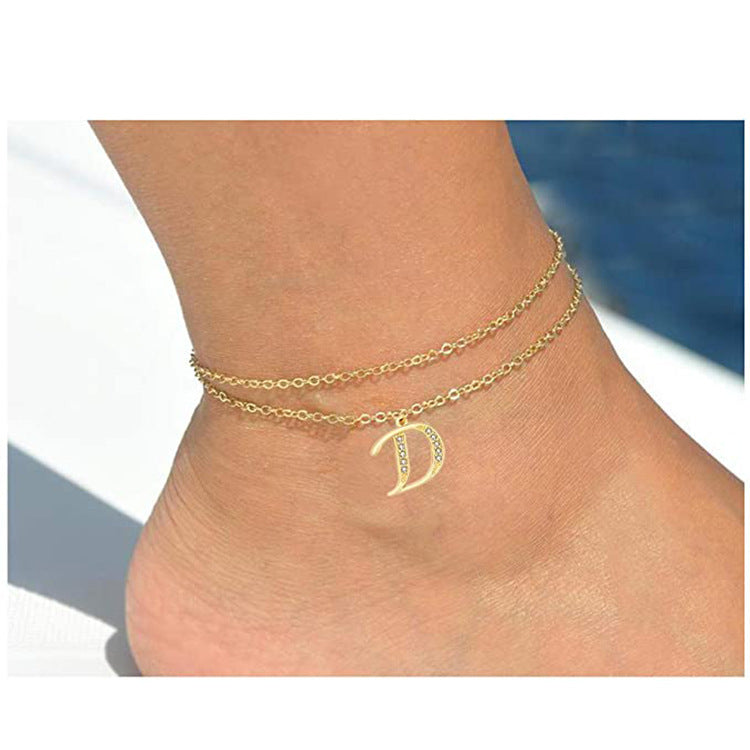 Damen Fußkettchen mit personalisiertem Initial-Anhänger und eleganter Gliederkette Shop Nory