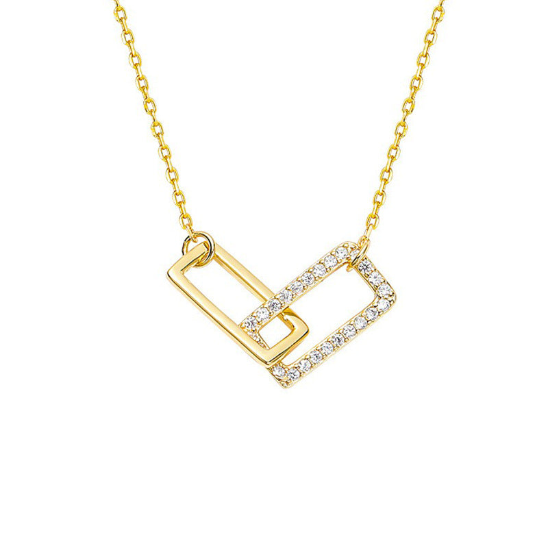 Damen Halskette mit modernen, ineinander verschlungenen Rechtecken und funkelnden Zirkonia Shop Nory