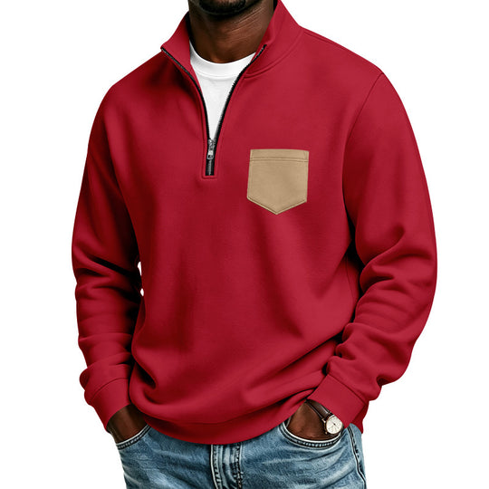 Herren Troyer-Sweatshirt mit halbem Reißverschluss und kontrastierter Brusttasche Shop Nory