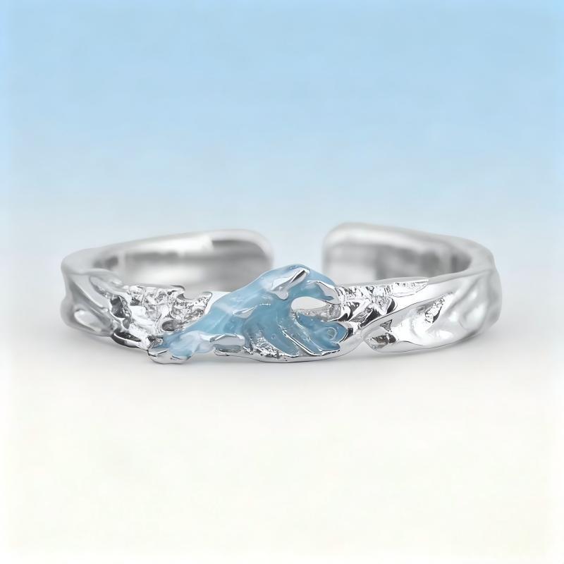 Damen Offener Ring mit kunstvollem Geländemotiv und grünem Akzent Shop Nory