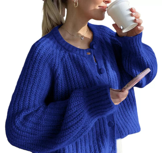 Damen Oversize Mohair-Effekt Strickjacke mit Rippenstruktur und Rundhalsausschnitt Shop Nory