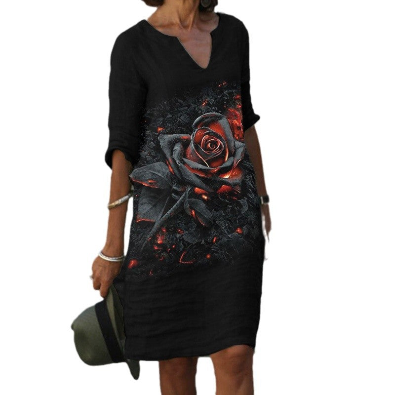 Damen Sommerliches Leinenkleid mit modernem Muster