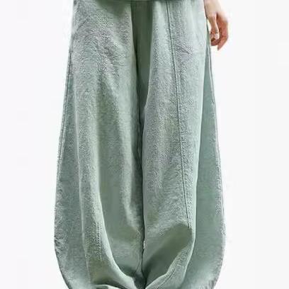 Damen weite Leinenhose mit elastischem Bund und praktischen Taschen