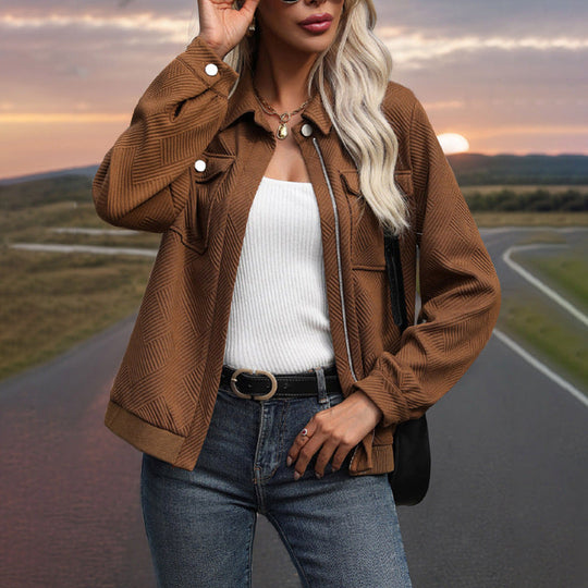 Damen Gestepptes Übergangs‑Shacket mit Klappentaschen, Reißverschluss und Strukturjacquard Shop Nory