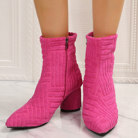 Damen Texturierte Ankleboots mit spitzer Schuhspitze und Blockabsatz Shop Nory