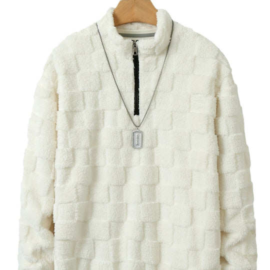 Herren karierter Sherpa-Halbzip-Pullover mit hohem Stehkragen und weicher Teddy-Fleece-Qualität Shop Nory