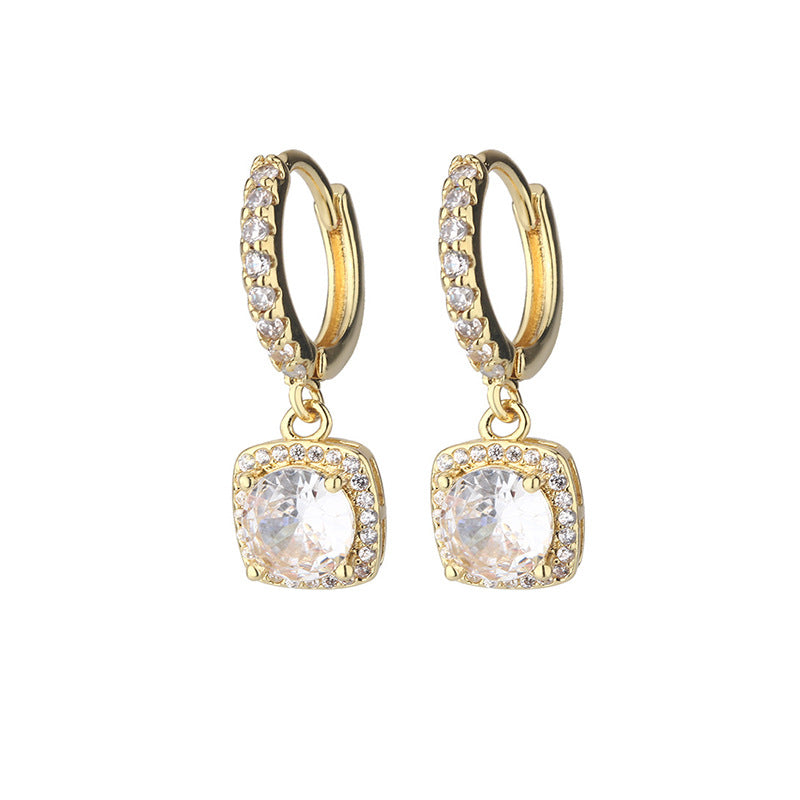 Damen Elegante Ohrringe mit funkelnden Zirkonia und quadratischen Anhängern Shop Nory