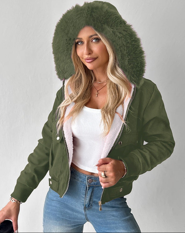 Damen Kurzblouson Winterjacke mit Teddyfutter und abnehmbarer Kunstfellkapuze Shop Nory