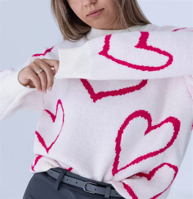Damen Kuscheliger Jacquard-Pullover mit Herzmotiv und lockerer Oversize-Passform Shop Nory