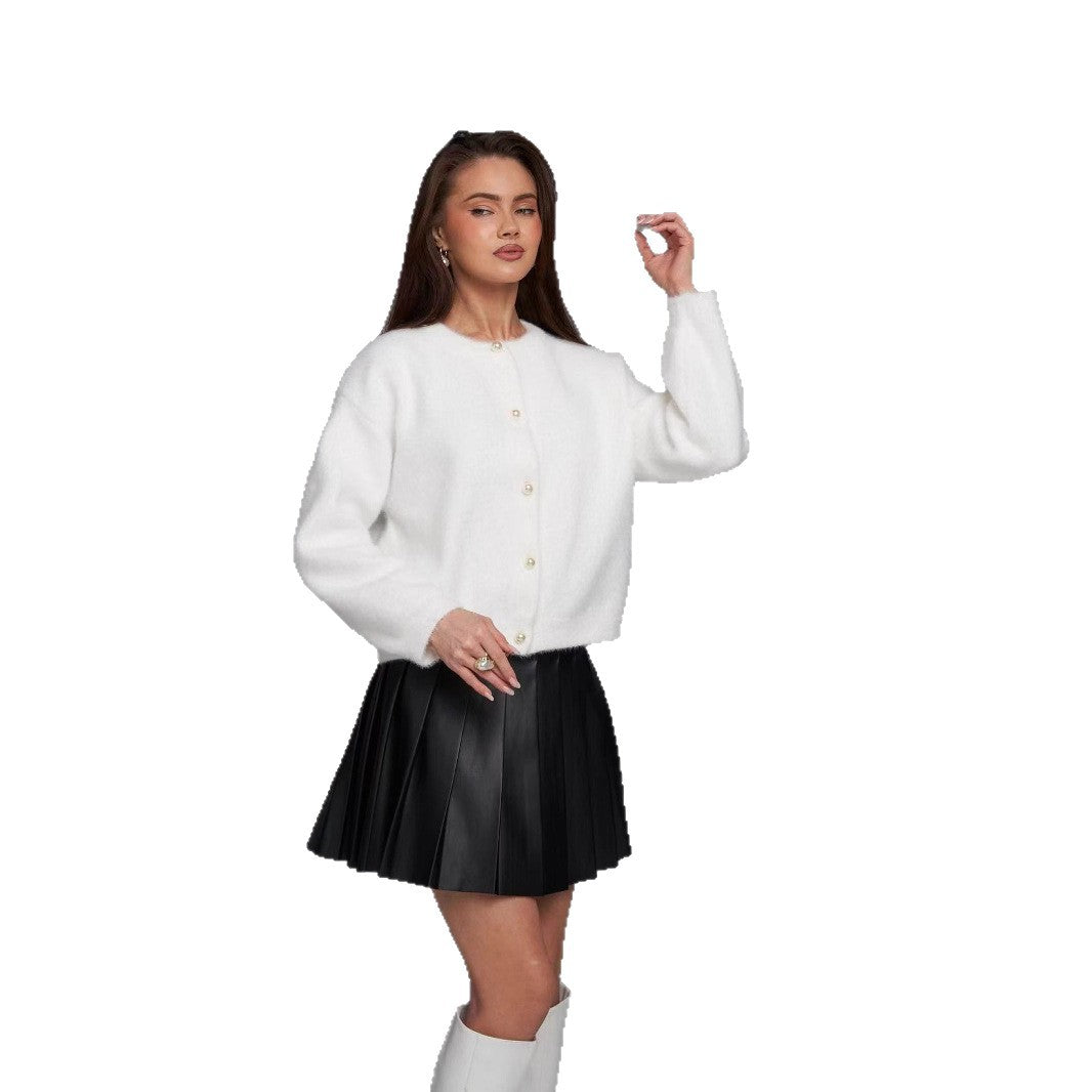 Damen Elegante Flauschige Strickjacke mit Perlenknöpfen Shop Nory
