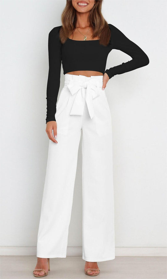 Damen Weite High-Waist Paperbag-Hose mit Bundfalten und Bindegürtel Shop Nory