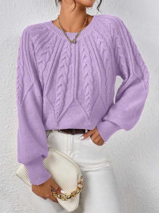 Damen nan kurzer Zopfmuster-Strickpullover mit Ballonärmeln und geripptem Saum Shop Nory