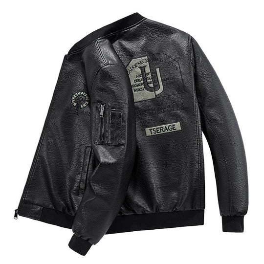 Herren Modische Kunstleder-Bomberjacke mit Taschen Shop Nory