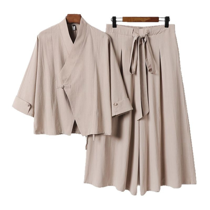Damen Leichtes Kimono-Loungewear-Set mit V-Ausschnitt dreiviertelärmeln und weiten Palazzo-Hosen Shop Nory