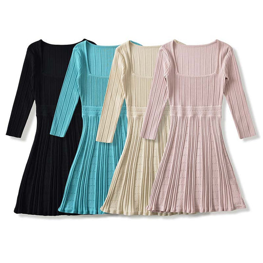 Damen Figurbetontes Feinstrick-Midikleid mit eckigem Ausschnitt und plissiertem Rock Shop Nory