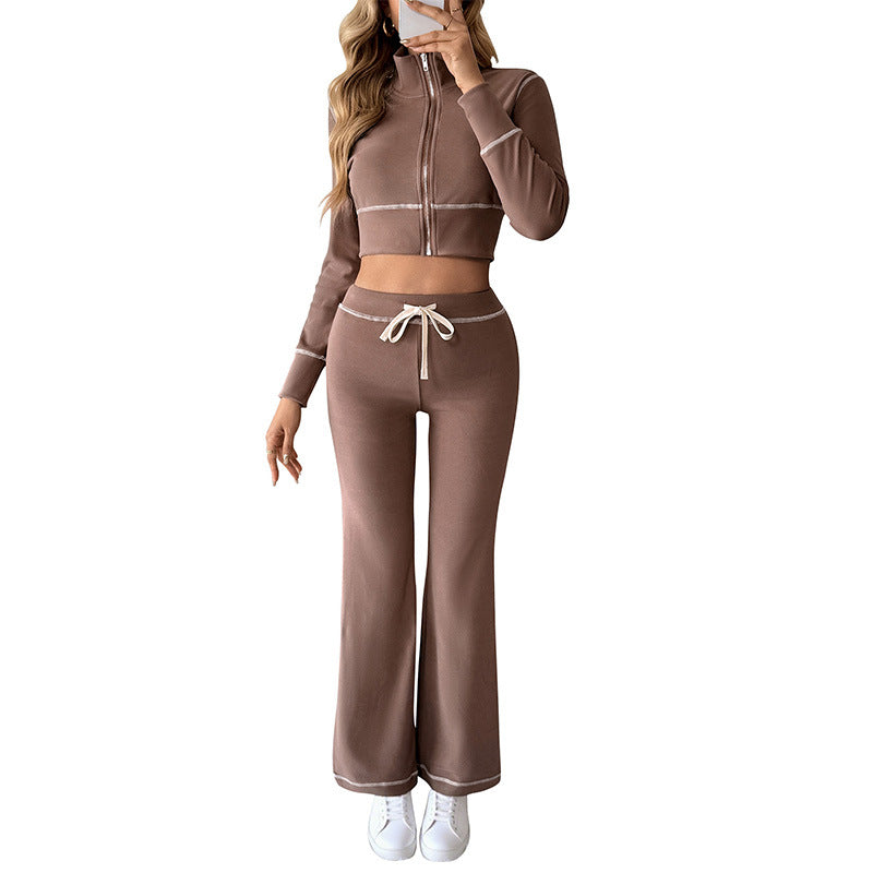 Damen Elegantes Sportliches Set mit hohem Kragen und elastischem Bund Shop Nory