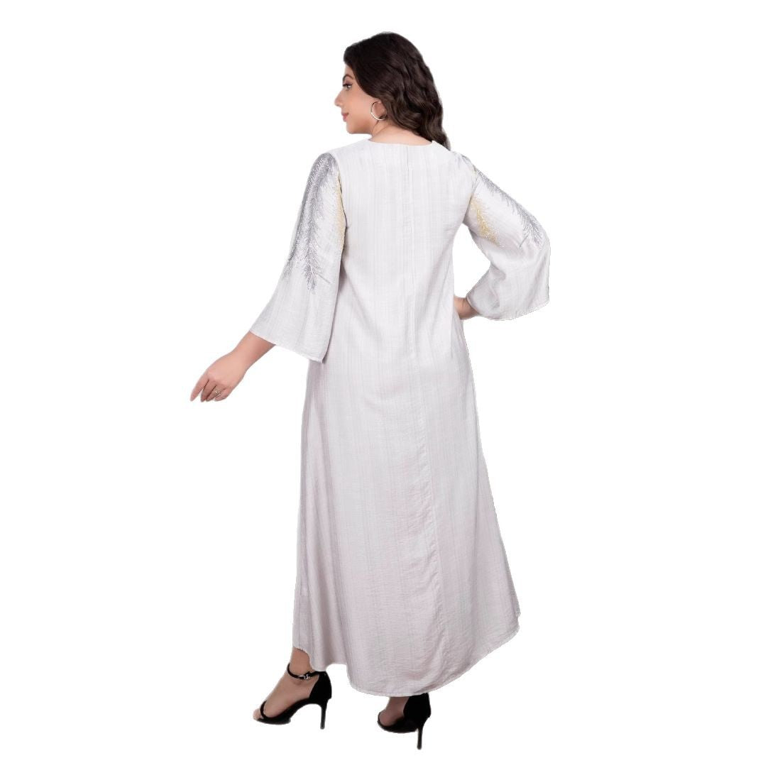 Damen Fließendes Maxikleid mit besticktem Rundhalsausschnitt und 3/4-Ärmeln Shop Nory