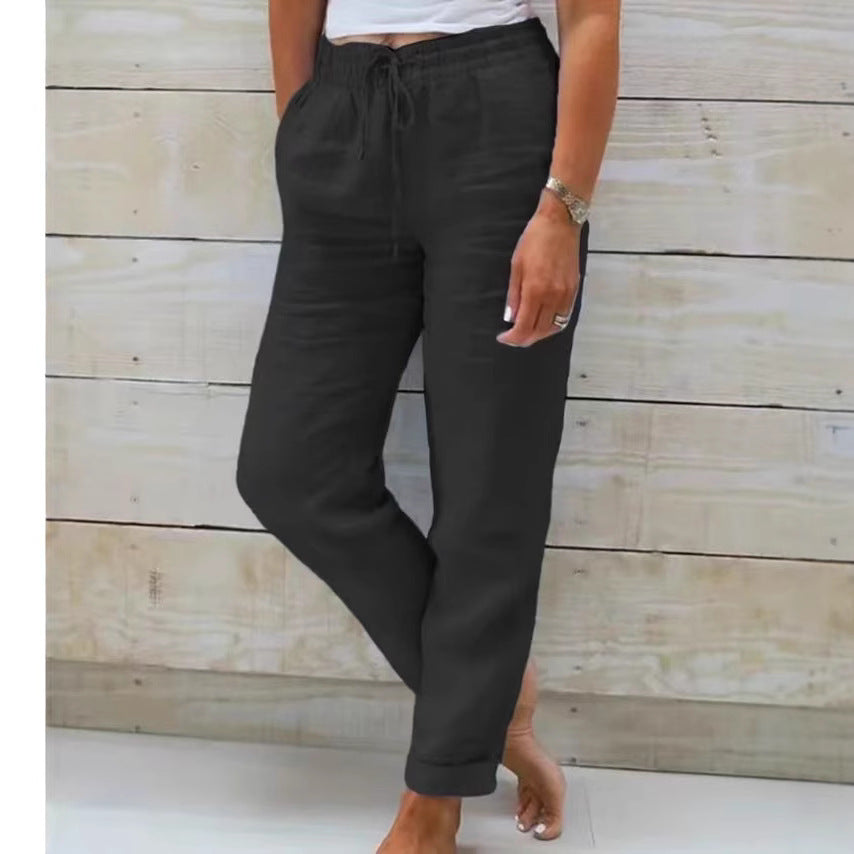 Damen nan lässige Leinenhose mit elastischem Bund Kordelzug und Seitentaschen Shop Nory