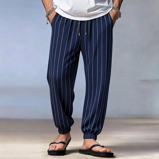 Herren gestreifte Jogger-Chino mit Tunnelzug, Bügelfalte und elastischen Knöchelbündchen Shop Nory