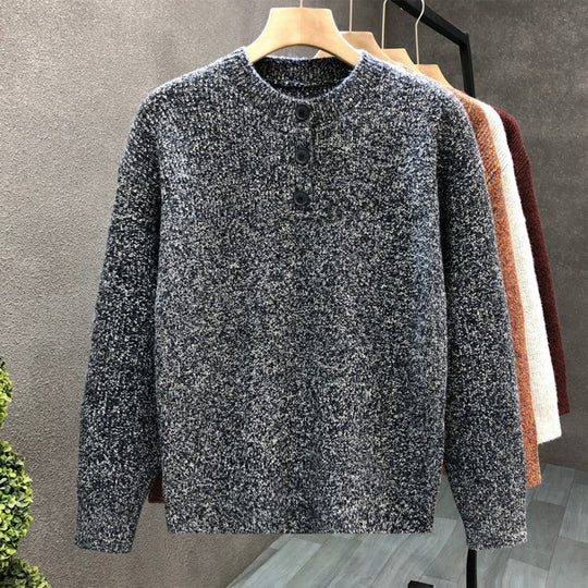 Herren Komfortabler Rippstrick-Halbknopfpullover mit Rundhalsausschnitt und legerer Passform Shop Nory