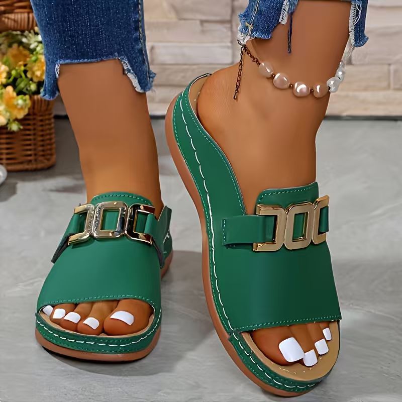 Damen Bequeme Komfort-Pantoletten mit modischem Schnallen-Detail Shopnory