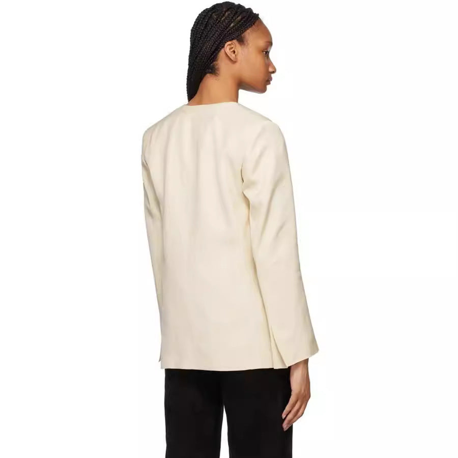 Damen Kragenloser Longblazer mit offenem Fall und Cape-Effekt Shop Nory