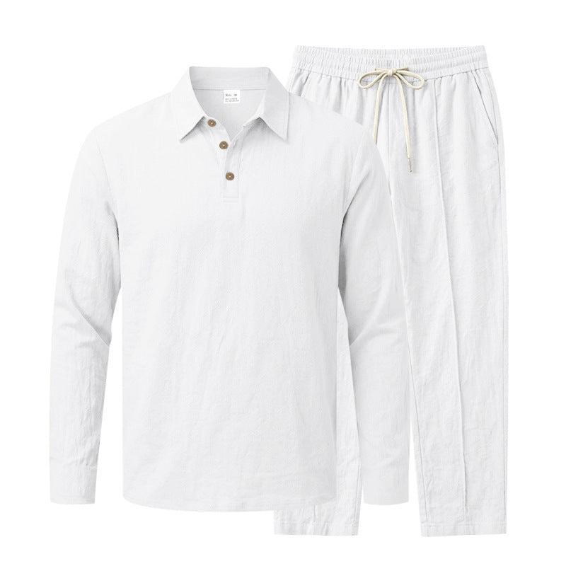 Herren Lässiges Leinenoptik-Loungewear-Set mit Henley-Kragen und Kordelbzw. Bund Shop Nory