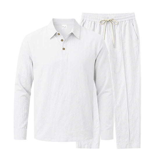 Herren Lässiges Leinenoptik-Loungewear-Set mit Henley-Kragen und Kordelbzw. Bund Shop Nory