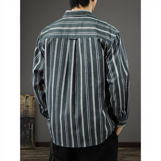 Herren Oversized Breitcord-Hemdjacke mit vertikaler Streifenstruktur und aufgesetzten Brusttaschen Shop Nory