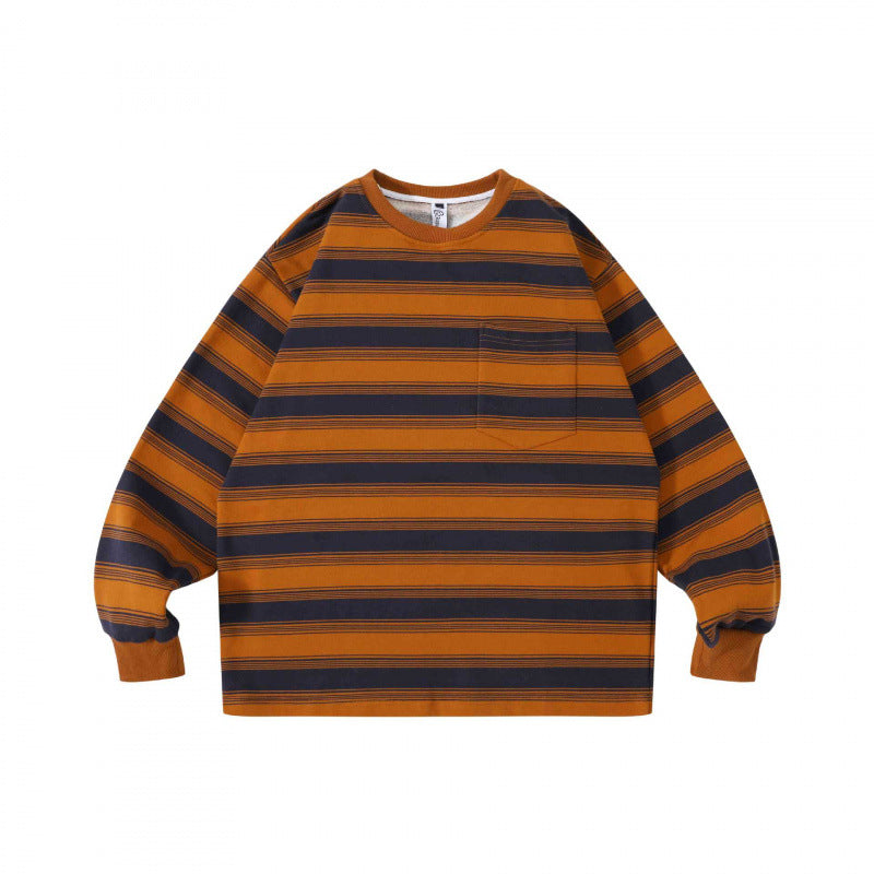 Unisex Oversize Streifen-Sweatshirt mit Brusttasche und Rundhals Shop Nory